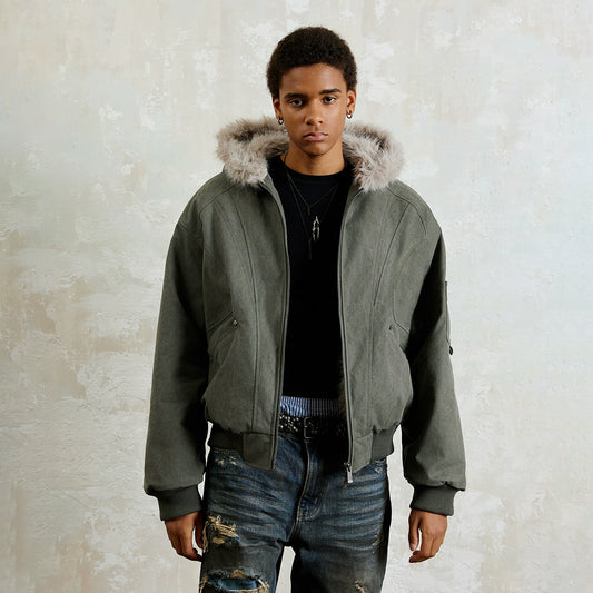 Studded Oversize Hooded Bomber Jacket WN17801