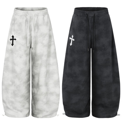 Cloud Washed Cross Embroidery Wide Leg Sweaetpants WN25527