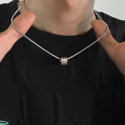 Cylinder Pendant Snake Bone Titanium Steel Necklace WN19241