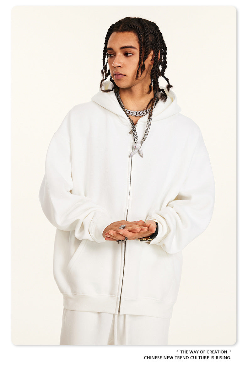 Fleece Lining Oversize Washed Zipper Hoodie WN9943