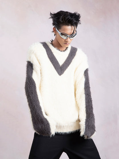 Fake Fur Colorblock Knit Sweater WN9318