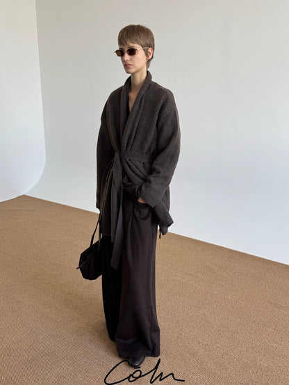 Belted Knit Plain Cardigan WN21508