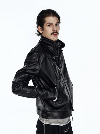 Metal Buckle Deconstructed Stand Neck Jacket WN27462