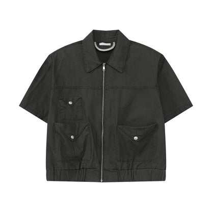 Utility Pocket Short Sleeve Jacket & Cargo Wide Leg Pants Setup WN24991