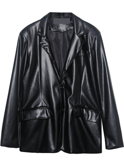 Black PU Leather Tailored Jacket WN22365
