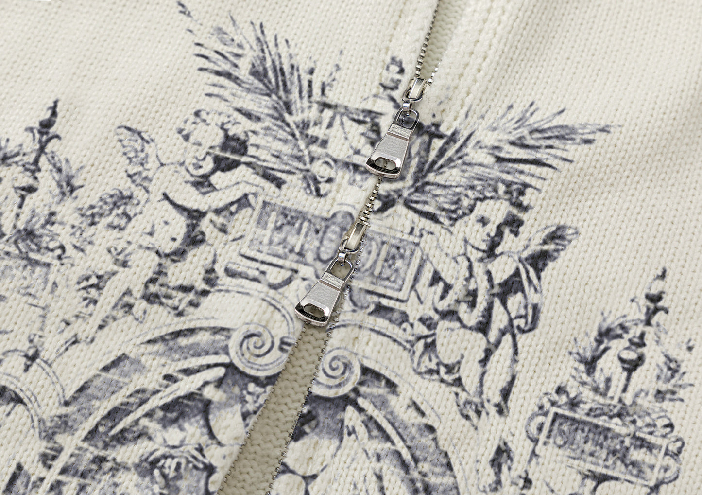 Statue Print Colorblock Patchwork High-Neck Knit Cardigan WN11510