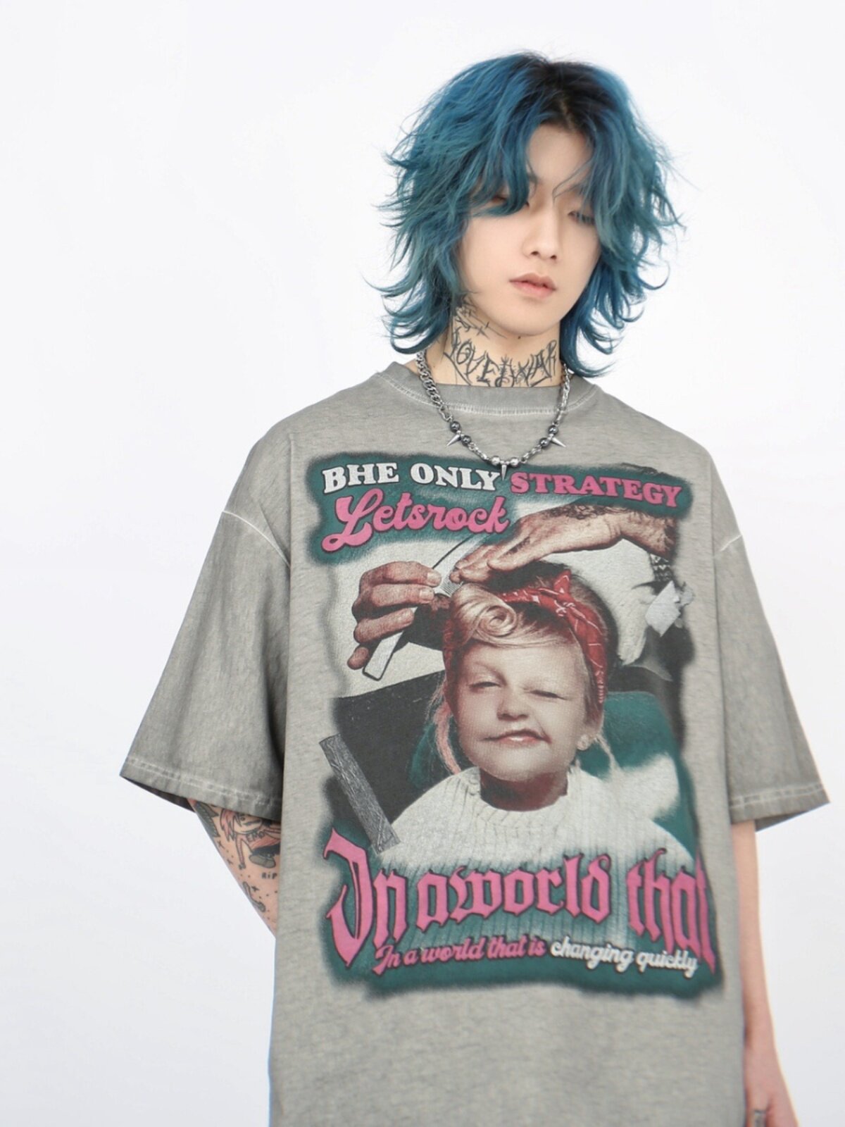 Washed Graphic Print Oversize Short Sleeve T-Shirt WN24408