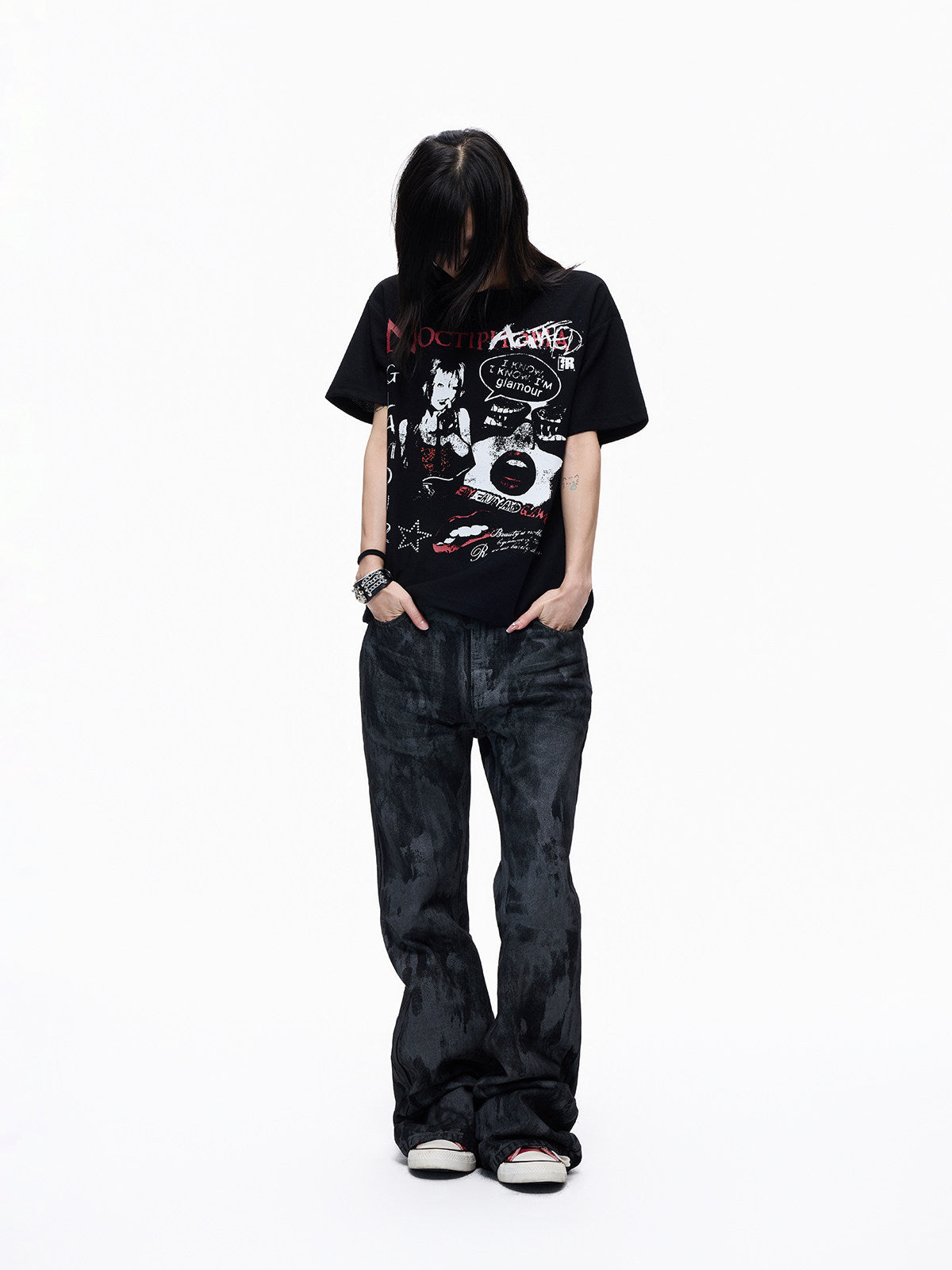 Portrait Graphic Print Cropped Short Sleeve T-Shirt WN27316