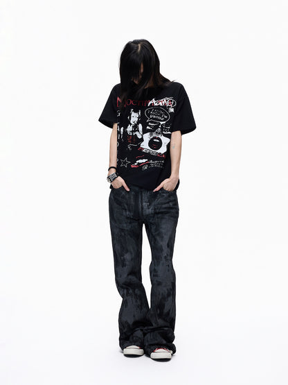 Portrait Graphic Print Cropped Short Sleeve T-Shirt WN27316