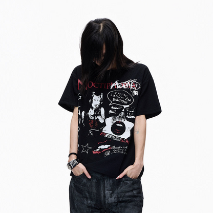 Portrait Graphic Print Cropped Short Sleeve T-Shirt WN27316