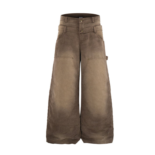 Washed Panel Wide Leg Cargo Pants WN23591