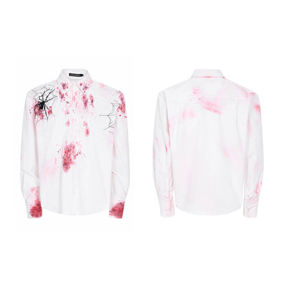 Spider Embroidery Fishbone Shoulder-Pad Long Sleeve Shirt WN23273