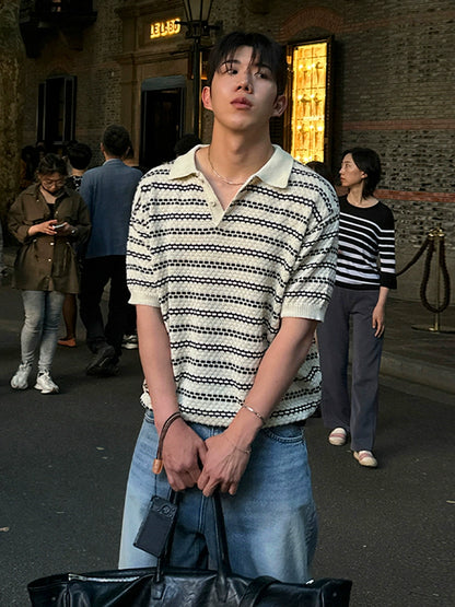 Striped Lightweight Short Sleeve  Knit Polo Shirt WN20299