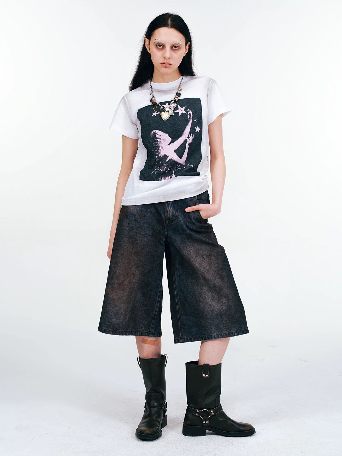 Heavy Duty Washed Half Denim Jeans WN19039