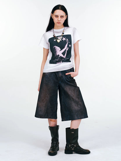 Heavy Duty Washed Half Denim Jeans WN19039