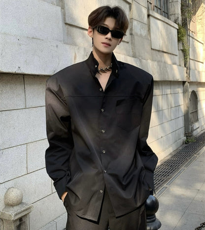 Shoulder-Pad Standing-Collar Long Sleeve Shirt WN20049