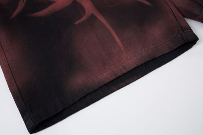Washed Graffiti Dirty-Dye Denim Half Pants WN25741