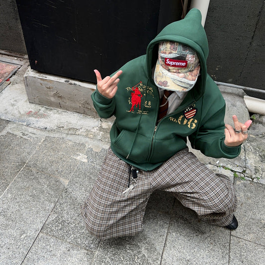 Embroidery Fleece Oversize Zipper Hoodie WN24392