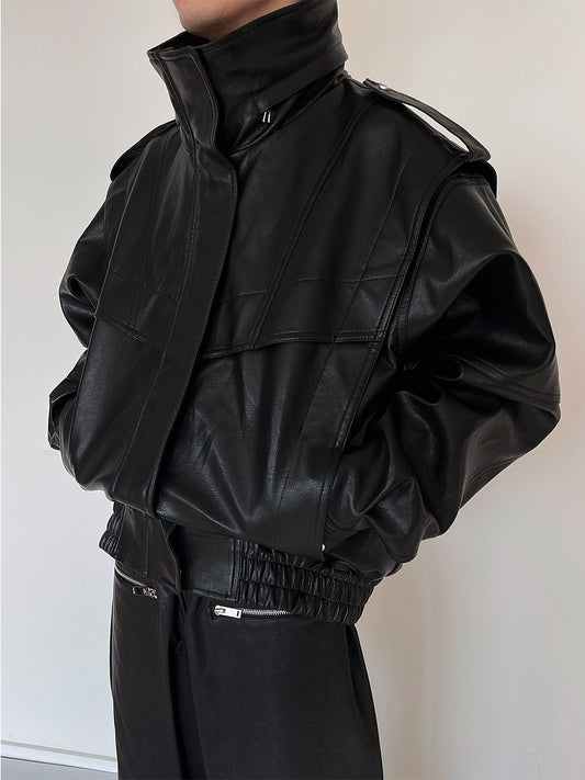 Oversize 3D Silhouette PU Leather Jacket WN15143