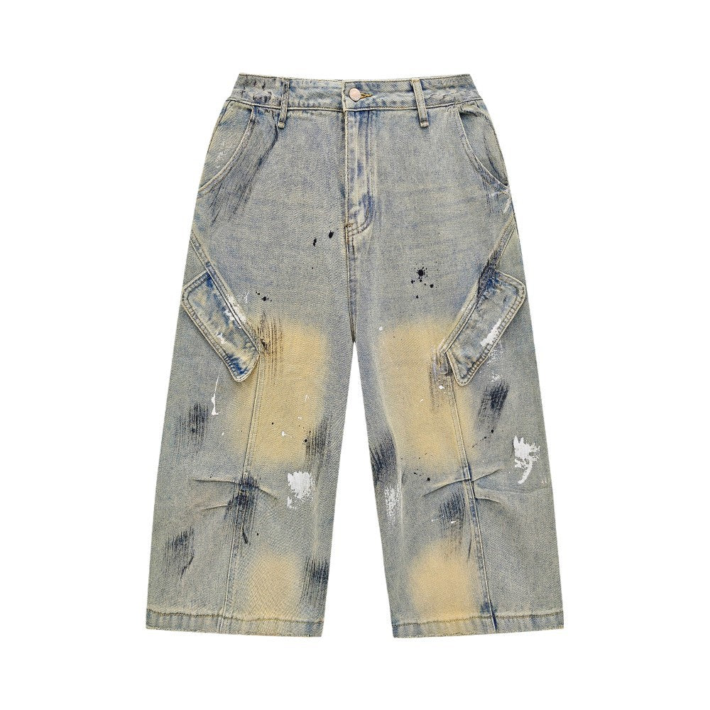 Washed Paint Wide Leg Denim Half Jeans WN27823