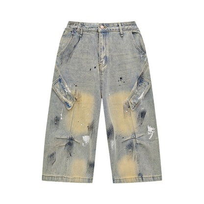 Washed Paint Wide Leg Denim Half Jeans WN27823