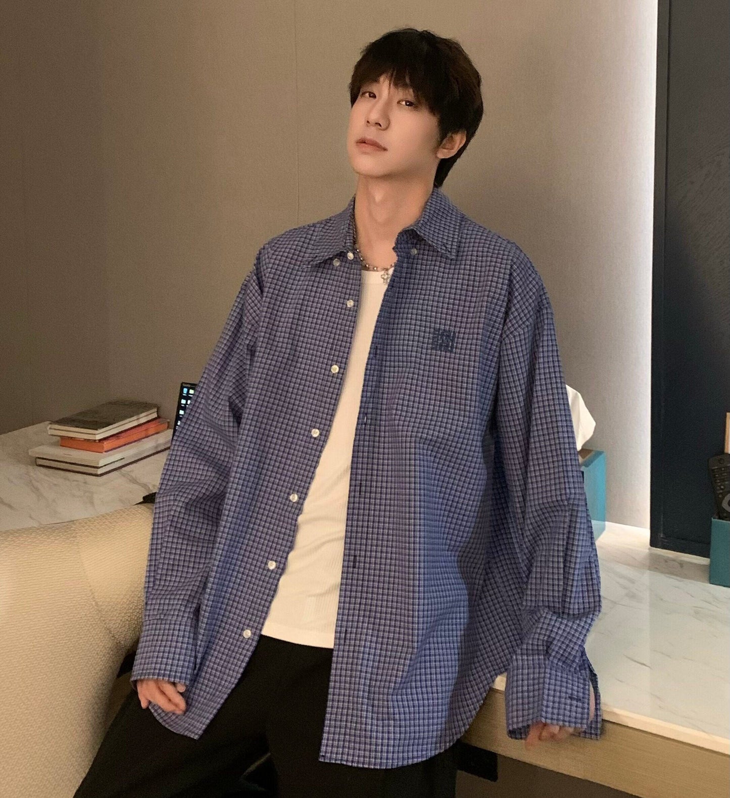 Plaid Embroidery Long Sleeve Shirt WN25350