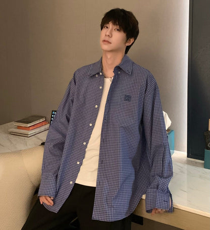 Plaid Embroidery Long Sleeve Shirt WN25350
