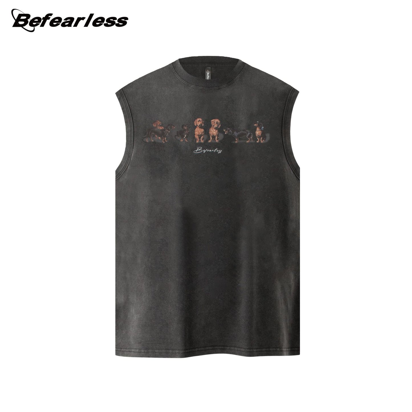 Washed Dog Print Oversize Sleeveless T-Shirt WN26413
