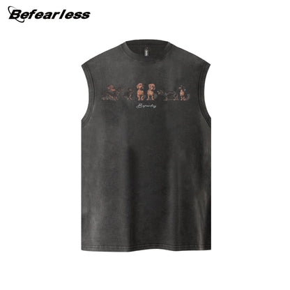 Washed Dog Print Oversize Sleeveless T-Shirt WN26413