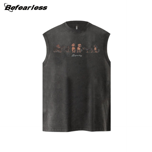 Washed Dog Print Oversize Sleeveless T-Shirt WN26413