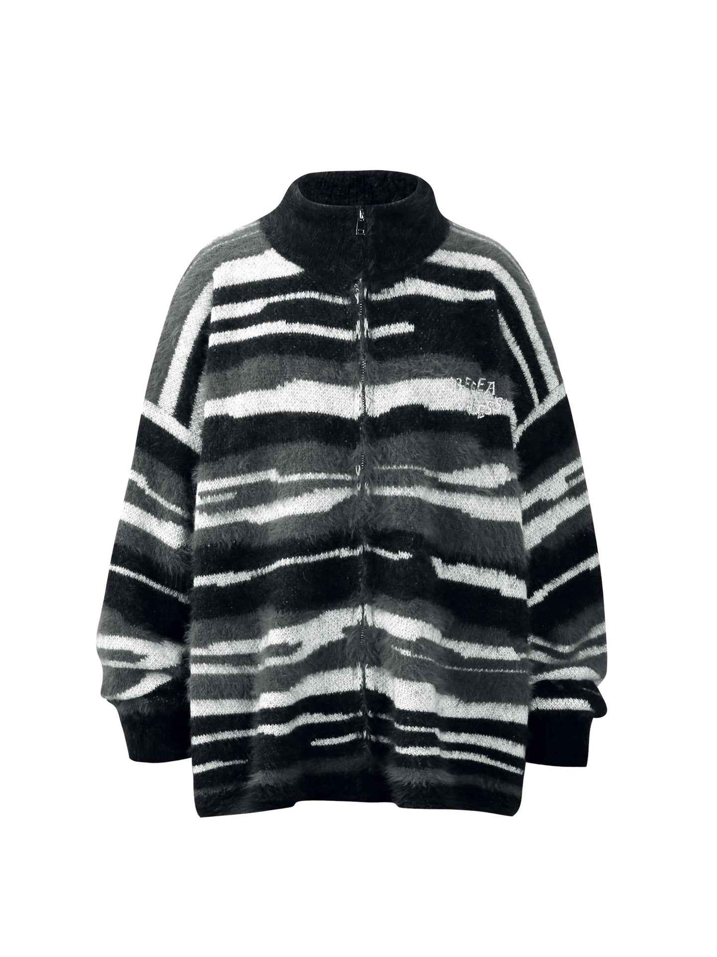 Mohair High-Neck Zip-Up Oversize Knit Cardigan WN26310