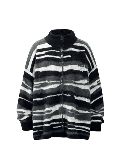 Mohair High-Neck Zip-Up Oversize Knit Cardigan WN26310