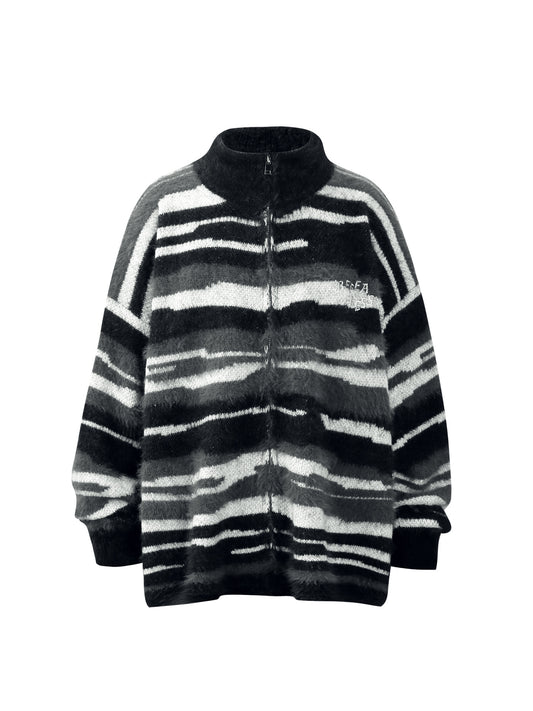 Mohair High-Neck Zip-Up Oversize Knit Cardigan WN26310