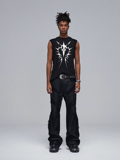 Stretch Ribbed Graphic Print Tank Top WN17030