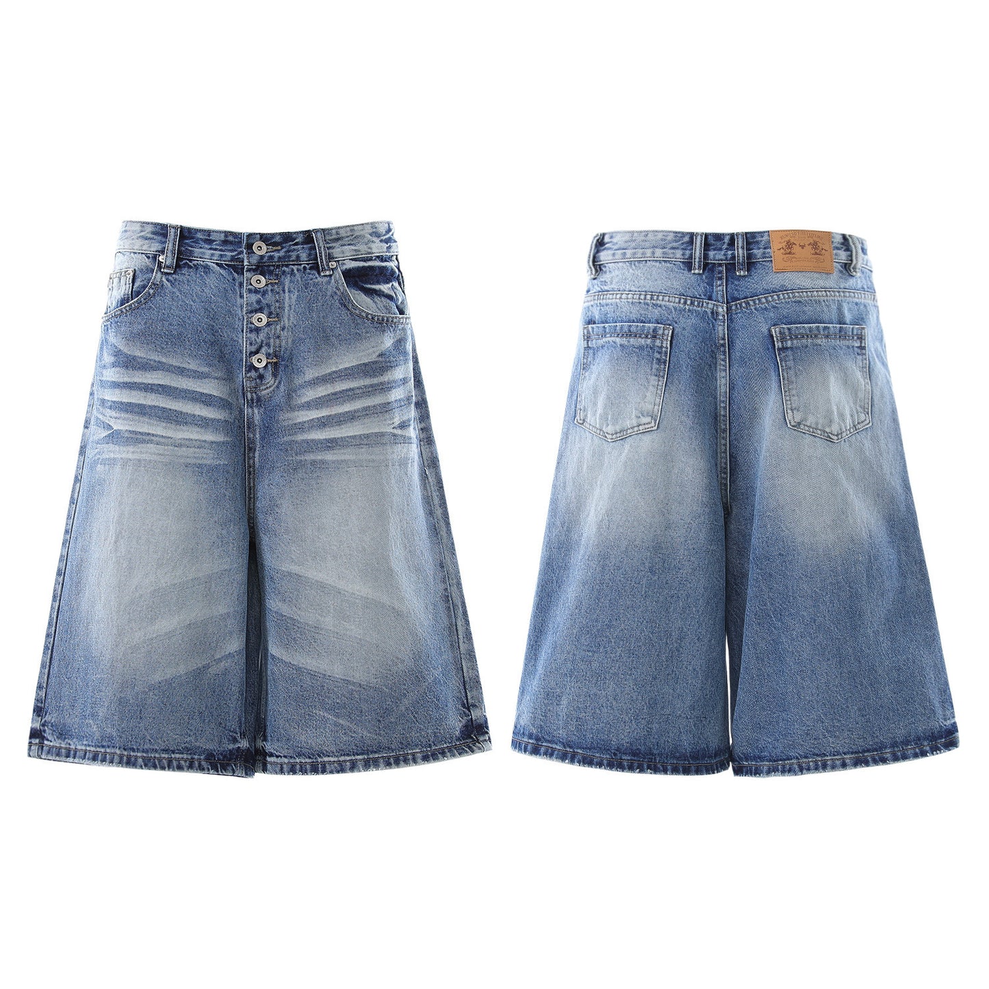 Washed Whisker Wide Leg Curved Half Denim Jeans WN25469