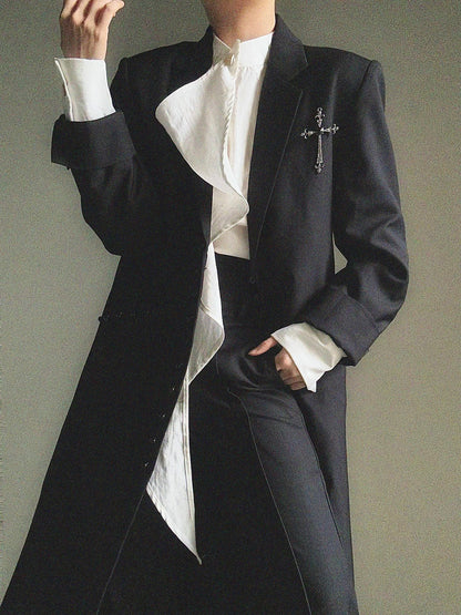 Standing-Collar Asymmetric Drape Long Sleeve Shirt WN23132