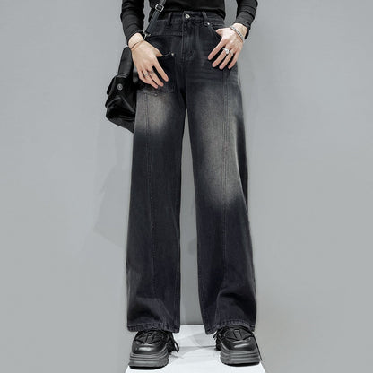 Pocket Patchwork Wide Leg Denim Jeans WN23913