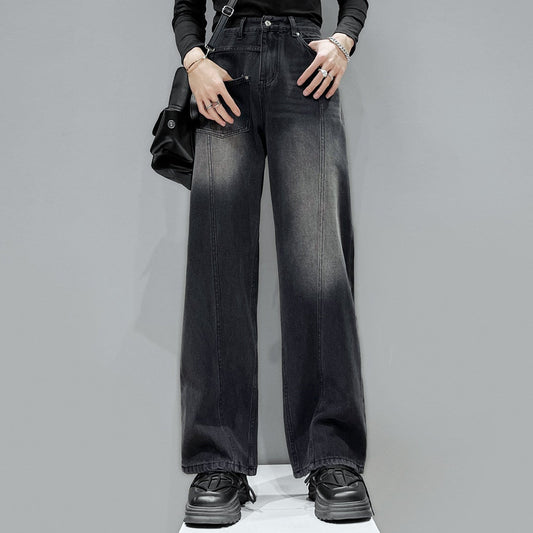 Pocket Patchwork Wide Leg Denim Jeans WN23913