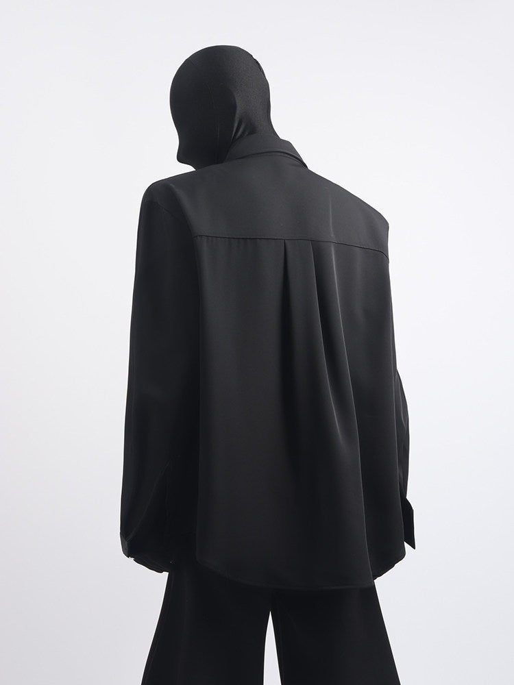 Stud Bead Tie-Neck Oversize Long Sleeve Shirt WN23659
