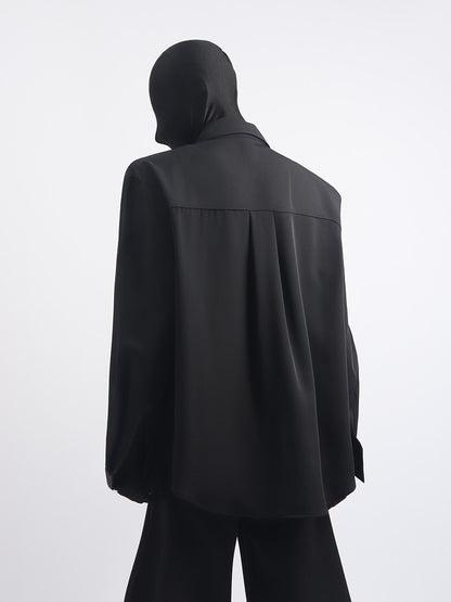 Stud Bead Tie-Neck Oversize Long Sleeve Shirt WN23659