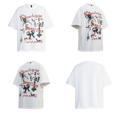 Gothic Spider Letter Print Short Sleeve T-Shirt WN26182