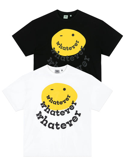 Smiley Face Raised Print Pure Cotton Short Sleeve T-Shirt WN12218