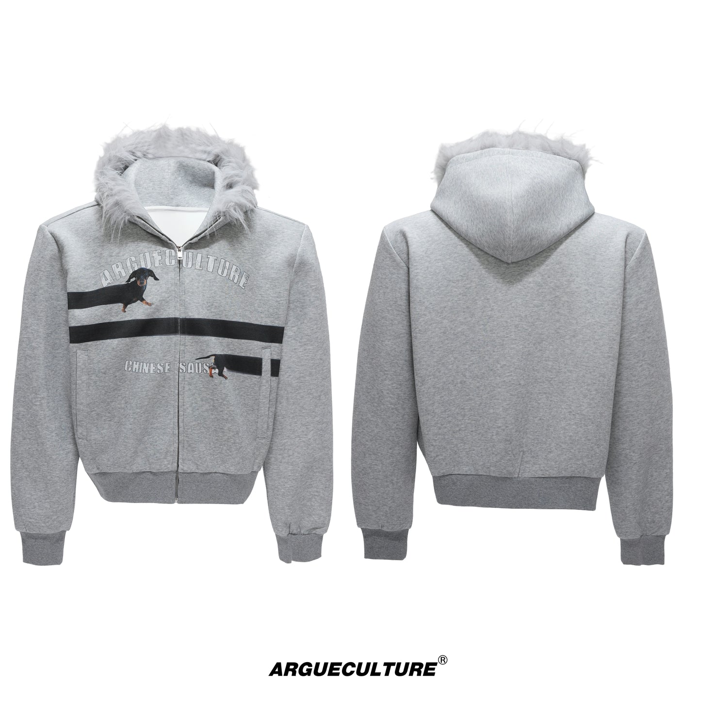 Fake Fur Collar Letter Print Zipper Hoodie WN21749
