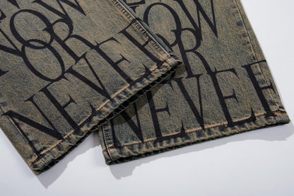 Letter Graphic Wide Leg Denim Jeans WN27800