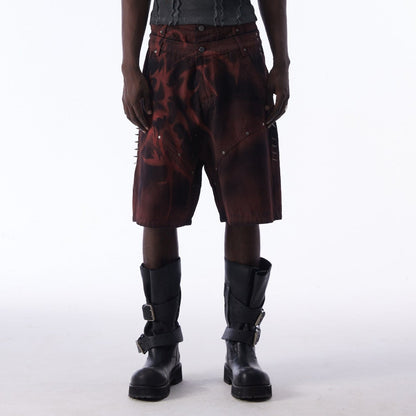 Washed Graffiti Dirty-Dye Denim Half Pants WN25741