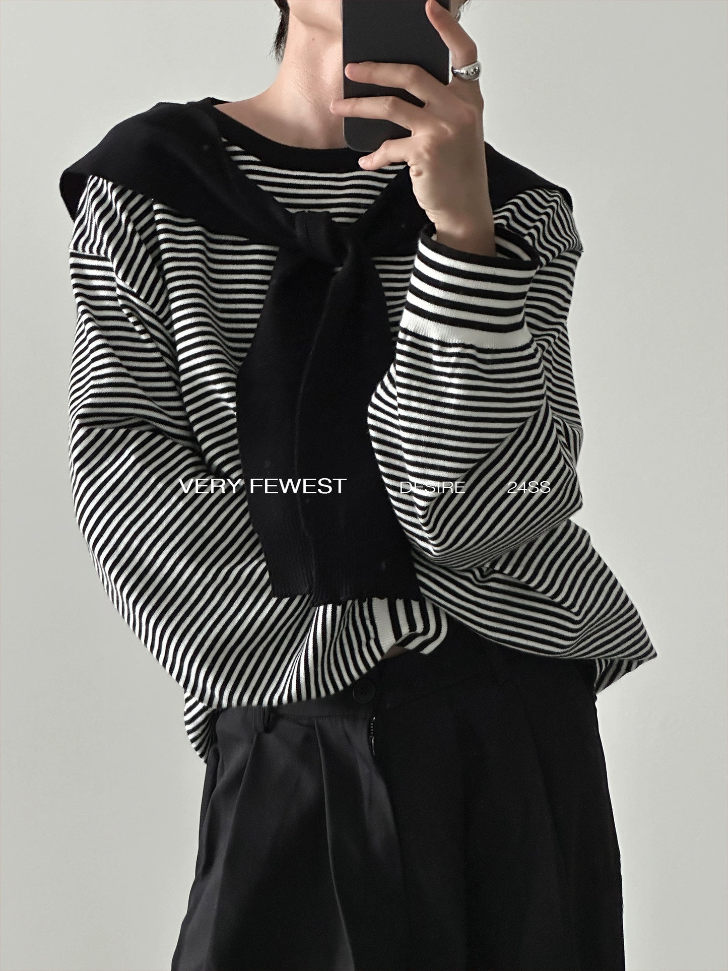 Two Piece Shawl Silhouette Stripe Knit Sweater WN8912