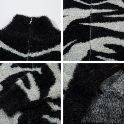 Zebra Print Oversize Zipper Knit Cardigan WN11176