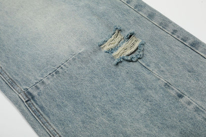 Wash Damage Wide Leg Curved Denim Jeans WN25878
