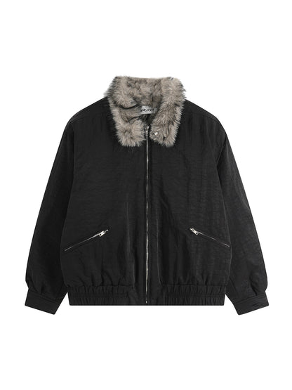 Fake Fur Collar Lapel Oversize Short Padded Jacket WN22938