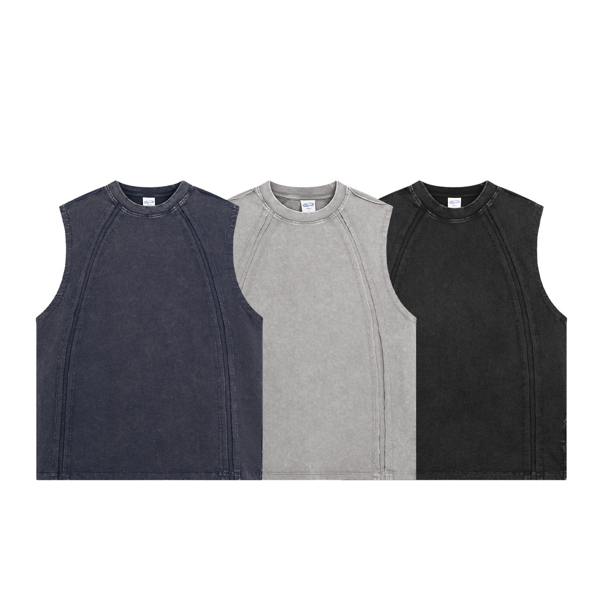 Washed Wax Dye Patchwork Raw Hem Tank Top WN16281